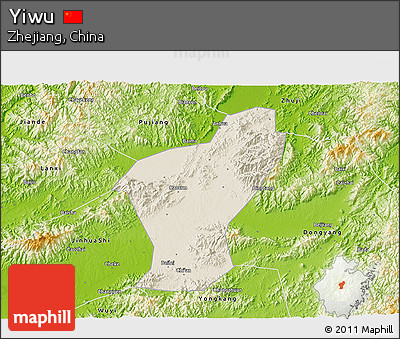 Shaded Relief 3D Map of Yiwu, physical outside