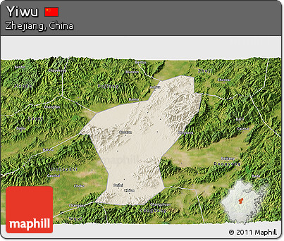 Shaded Relief 3D Map of Yiwu, satellite outside