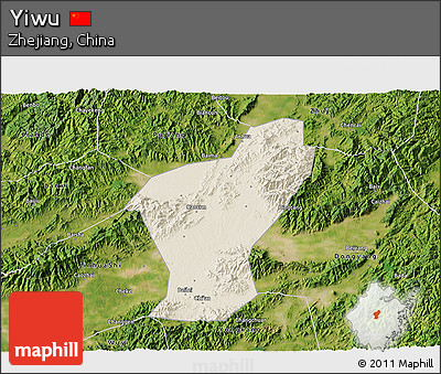 Shaded Relief 3D Map of Yiwu, satellite outside