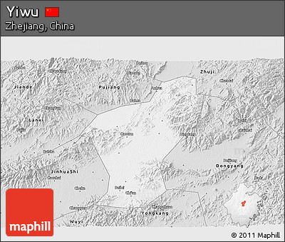 Silver Style 3D Map of Yiwu