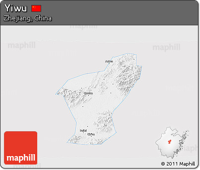 Silver Style 3D Map of Yiwu, single color outside