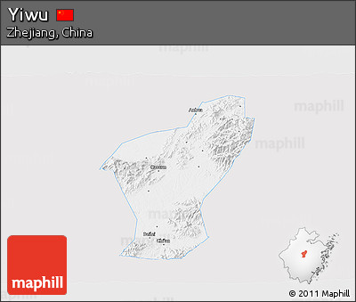 Silver Style 3D Map of Yiwu, single color outside