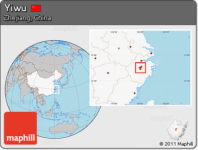 Gray Location Map of Yiwu, highlighted country