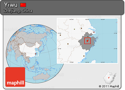 Gray Location Map of Yiwu, highlighted country, highlighted parent region
