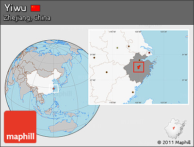 Gray Location Map of Yiwu, highlighted country, highlighted parent region
