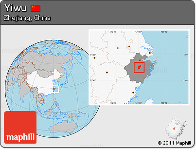 Gray Location Map of Yiwu, highlighted country, highlighted parent region