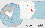 Gray Location Map of Yiwu, highlighted country, hill shading