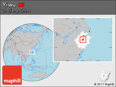 Gray Location Map of Yiwu, highlighted parent region