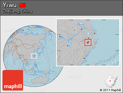 Gray Location Map of Yiwu, hill shading