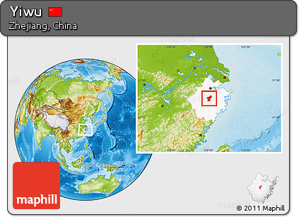 Physical Location Map of Yiwu, highlighted parent region