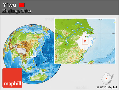 Physical Location Map of Yiwu, highlighted parent region
