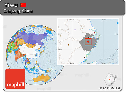 Political Location Map of Yiwu, highlighted country, highlighted parent region