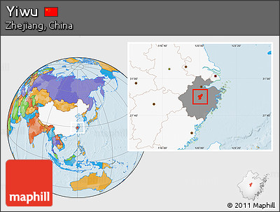 Political Location Map of Yiwu, highlighted country, highlighted parent region