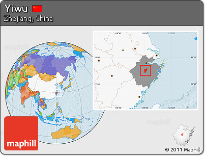 Political Location Map of Yiwu, highlighted country, highlighted parent region
