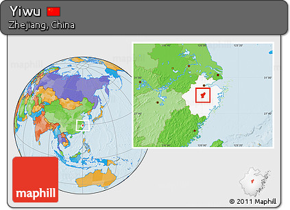 Political Location Map of Yiwu, highlighted parent region