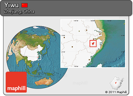 Satellite Location Map of Yiwu, highlighted country