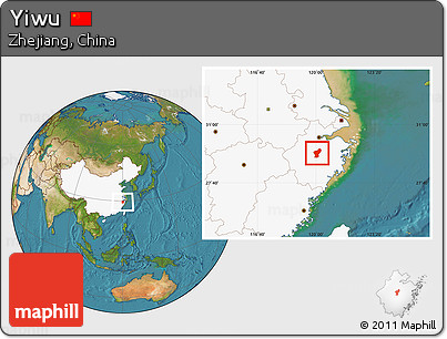 Satellite Location Map of Yiwu, highlighted country