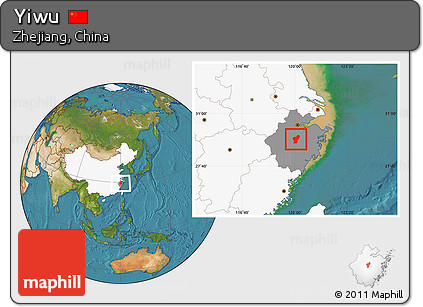 Satellite Location Map of Yiwu, highlighted country, highlighted parent region