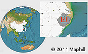 Satellite Location Map of Yiwu, highlighted country, highlighted parent region
