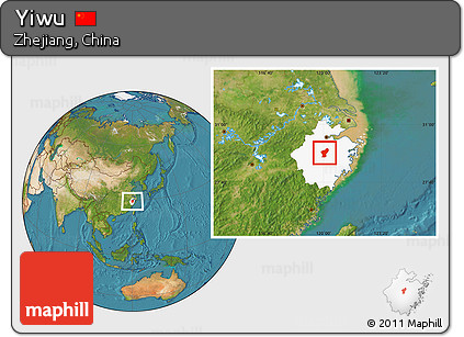Satellite Location Map of Yiwu, highlighted parent region