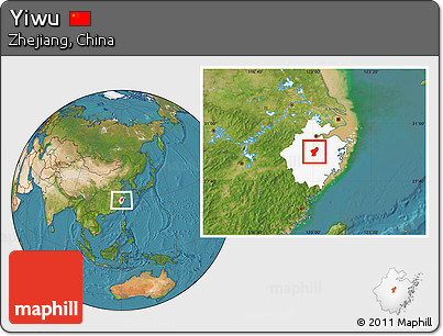 Satellite Location Map of Yiwu, highlighted parent region