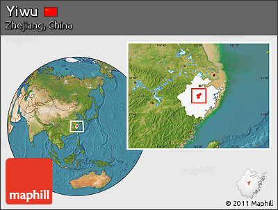 Satellite Location Map of Yiwu, highlighted parent region