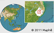 Satellite Location Map of Yiwu, highlighted parent region