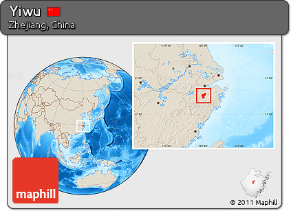 Shaded Relief Location Map of Yiwu