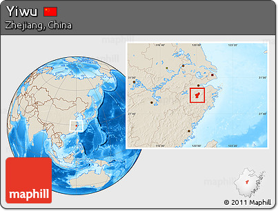 Shaded Relief Location Map of Yiwu