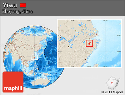Shaded Relief Location Map of Yiwu