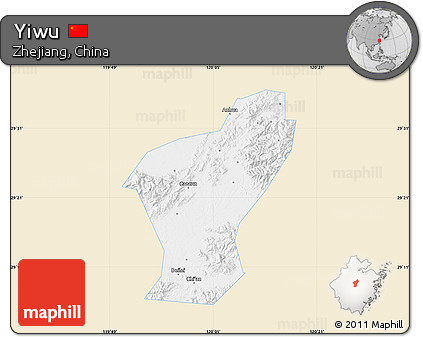 Classic Style Map of Yiwu, single color outside