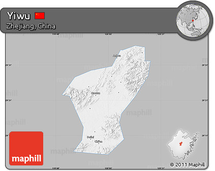 Gray Map of Yiwu, single color outside