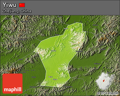 Physical Map of Yiwu, darken