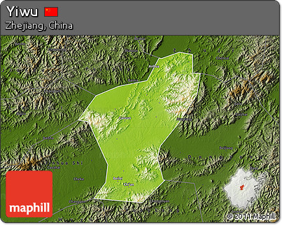 Physical Map of Yiwu, darken