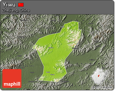 Physical Map of Yiwu, darken, semi-desaturated