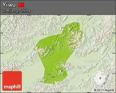 Physical Map of Yiwu, lighten