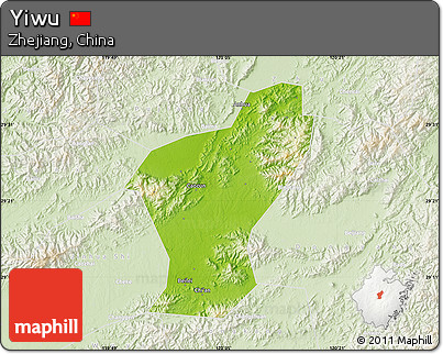 Physical Map of Yiwu, lighten