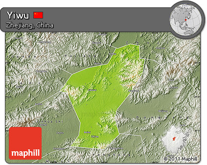 Physical Map of Yiwu, semi-desaturated