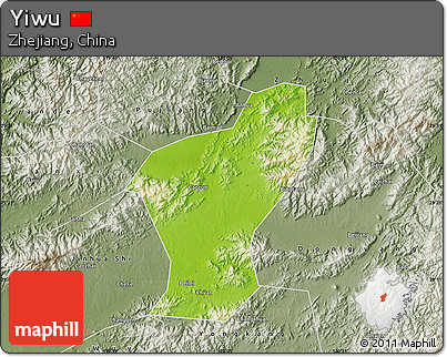 Physical Map of Yiwu, semi-desaturated