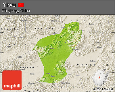 Physical Map of Yiwu, shaded relief outside