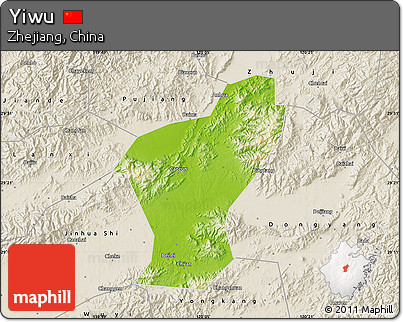 Physical Map of Yiwu, shaded relief outside
