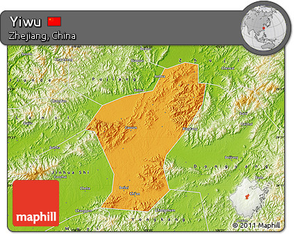 Political Map of Yiwu, physical outside