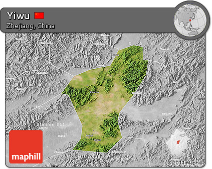 Satellite Map of Yiwu, lighten, desaturated