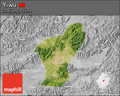 Satellite Map of Yiwu, lighten, desaturated