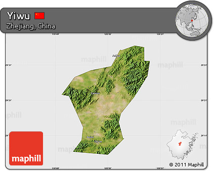 Satellite Map of Yiwu, single color outside