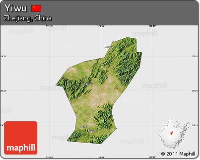 Satellite Map of Yiwu, single color outside