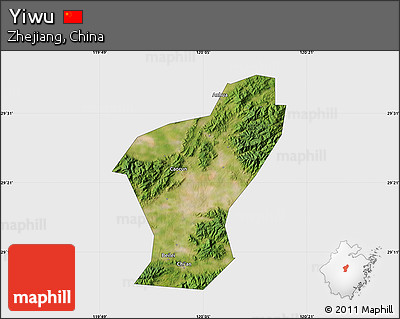 Satellite Map of Yiwu, single color outside