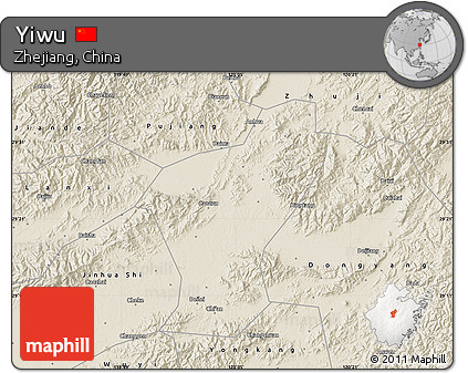 Shaded Relief Map of Yiwu