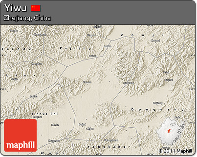 Shaded Relief Map of Yiwu
