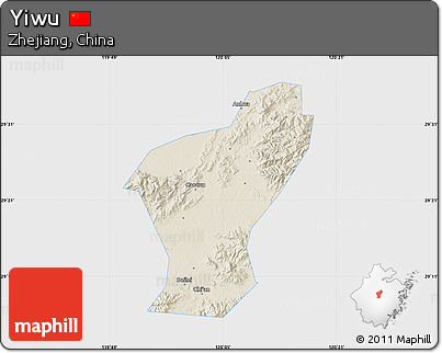Shaded Relief Map of Yiwu, single color outside